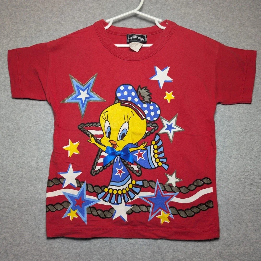 Vintage‎ 1998 Looney Tunes Tweety Bird T Shirt Kids Medium Fourth of July *FLAWS